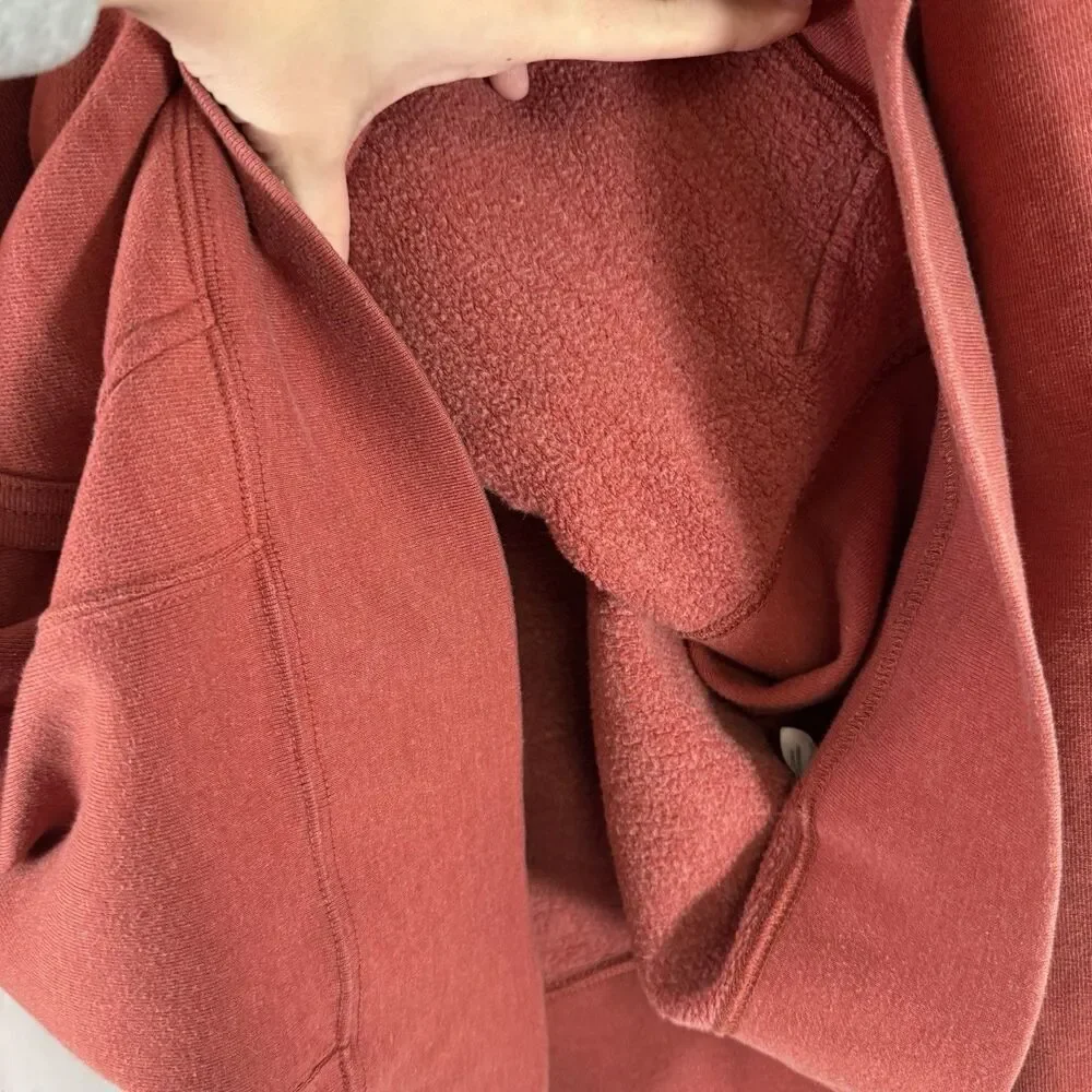 J. Crew Fleece Jacket Men's XL Orange Full Zip Drawstring Hooded Pockets